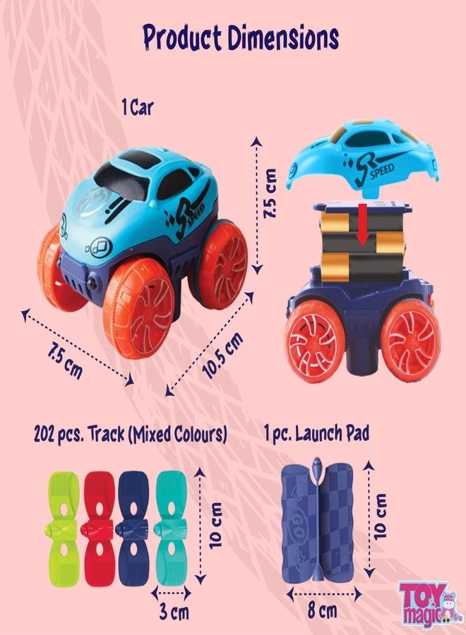 ToyMagic 202 Pcs Track Set with 1 Monster Car Toys for Kids|LED Light-Up Race Cars|Max 16 Ft. Flexible Changeable Racing Car Tracks Set Toys for 3+ Old Boys Girls|Best Birthday Gifts|Made in India - Image 4